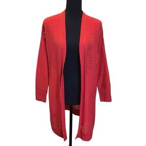 New Directions Open Front Knit Cardigan Size M – Red – Lightweight Mesh Detail